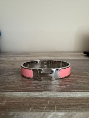 Pink Enamel Hinge Bangle Bracelet - Designer Style Inspired “H”